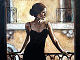 Balcony Canvas Paintings - BRUNETTE AT THE BALCONY